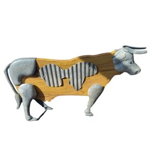 Wood and Metal Cow Decor